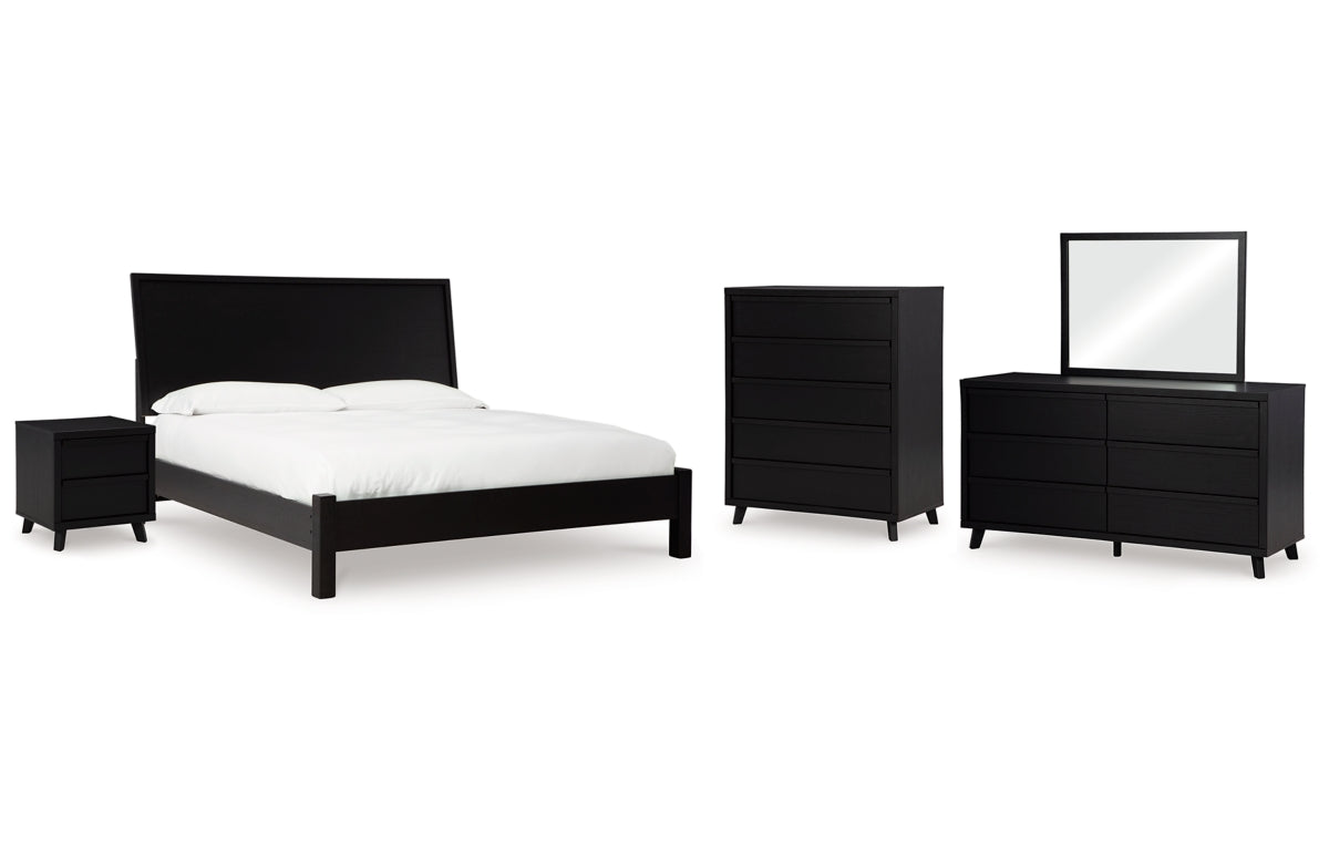 Danziar Queen Panel Bed with Mirrored Dresser, Chest and Nightstand