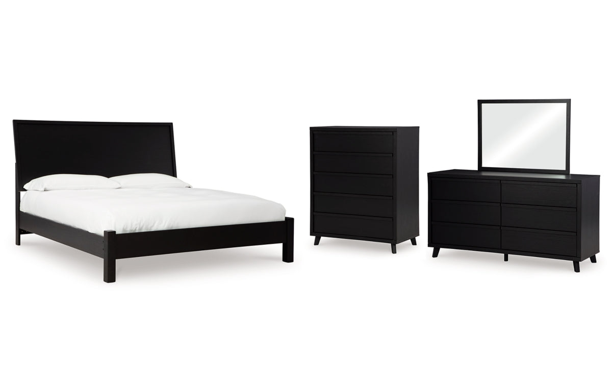 Danziar Queen Panel Bed with Mirrored Dresser and Chest