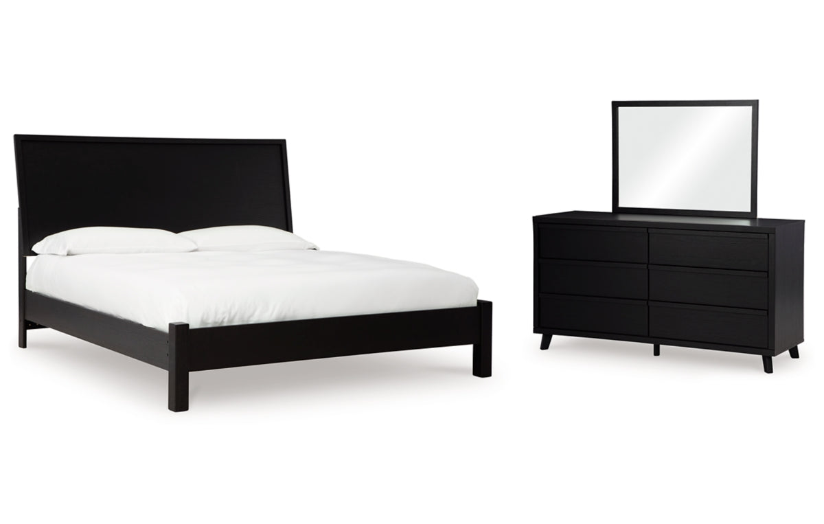 Danziar Queen Panel Bed with Mirrored Dresser