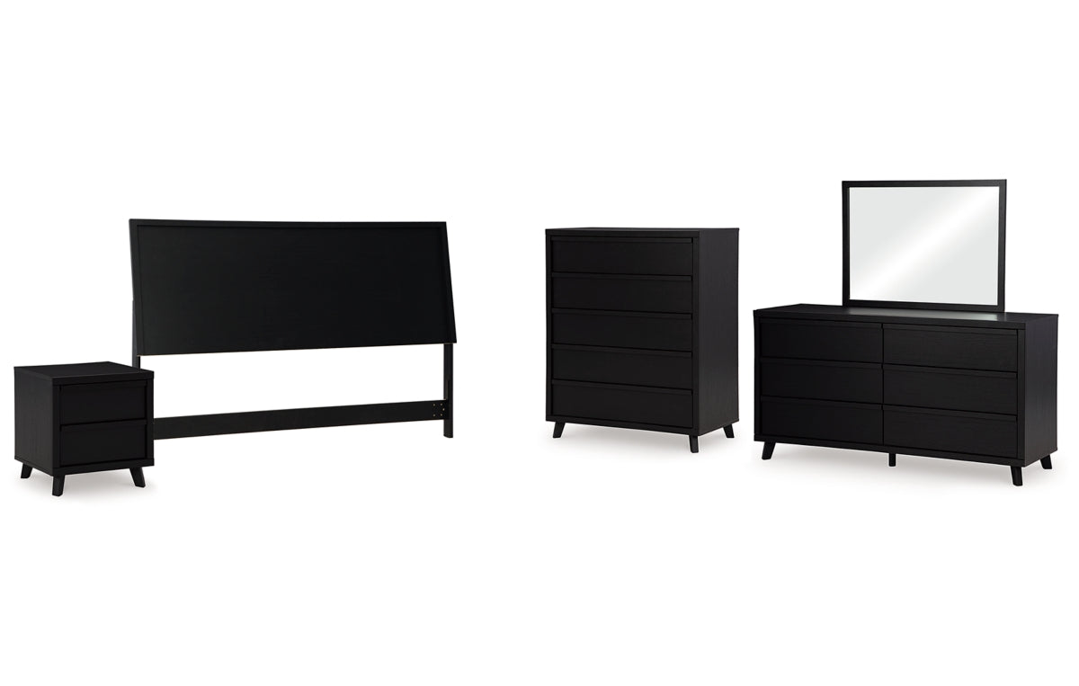 Danziar King Panel Headboard with Mirrored Dresser, Chest and Nightstand