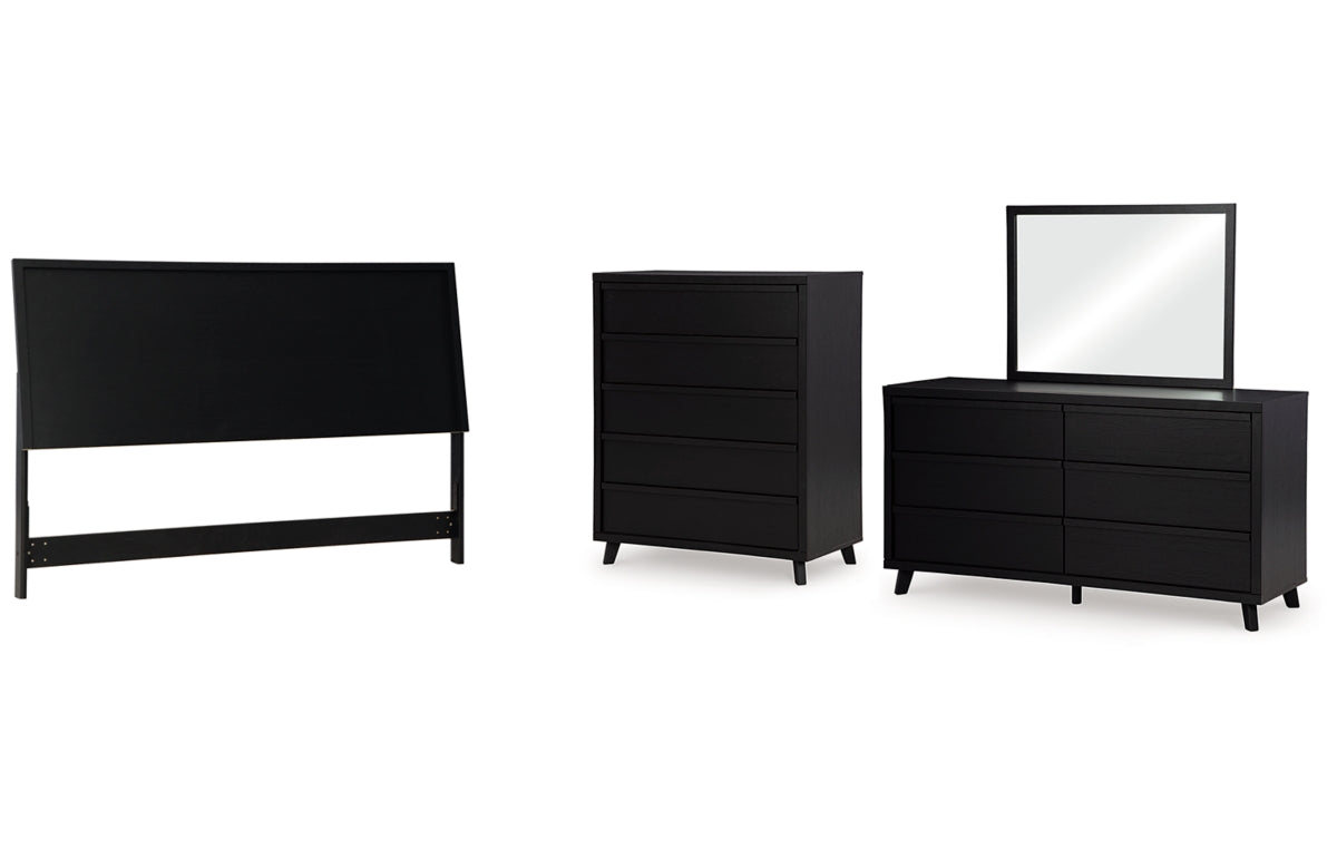 Danziar King Panel Headboard with Mirrored Dresser and Chest