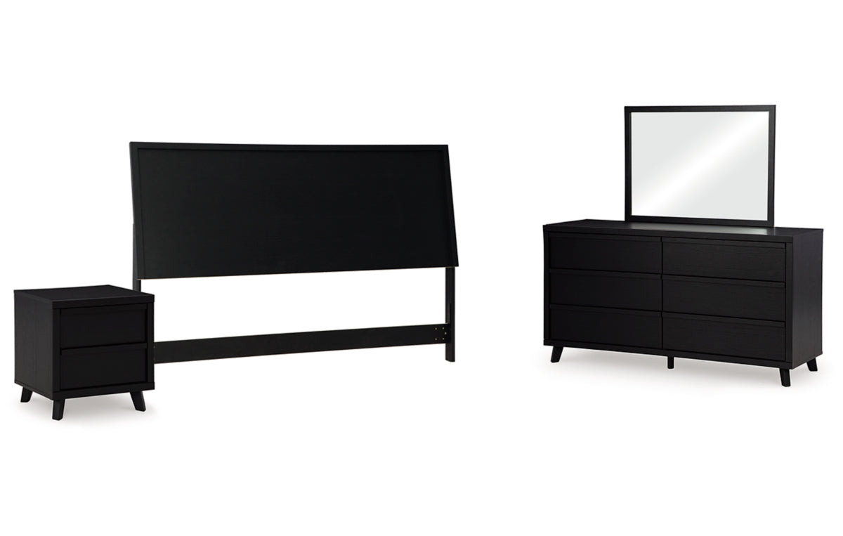 Danziar King Panel Headboard with Mirrored Dresser and Nightstand
