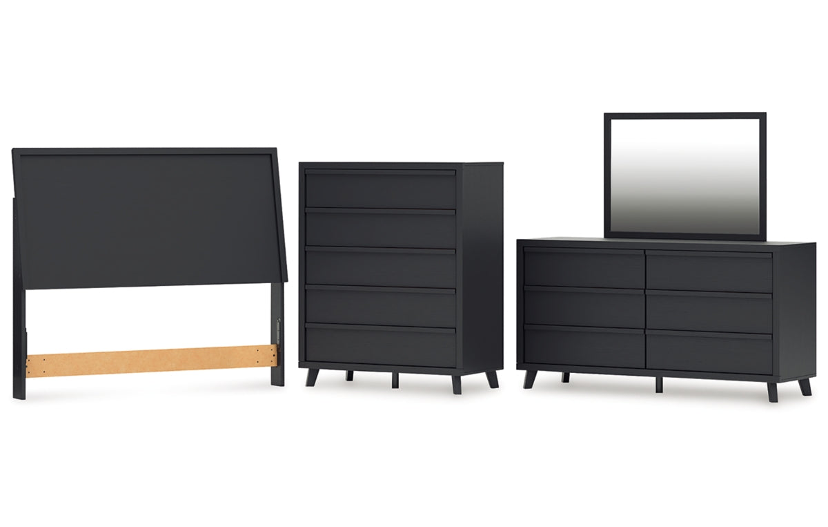 Danziar Queen Panel Headboard with Mirrored Dresser and Chest
