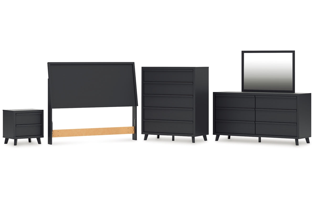Danziar Queen Panel Headboard with Mirrored Dresser, Chest and Nightstand