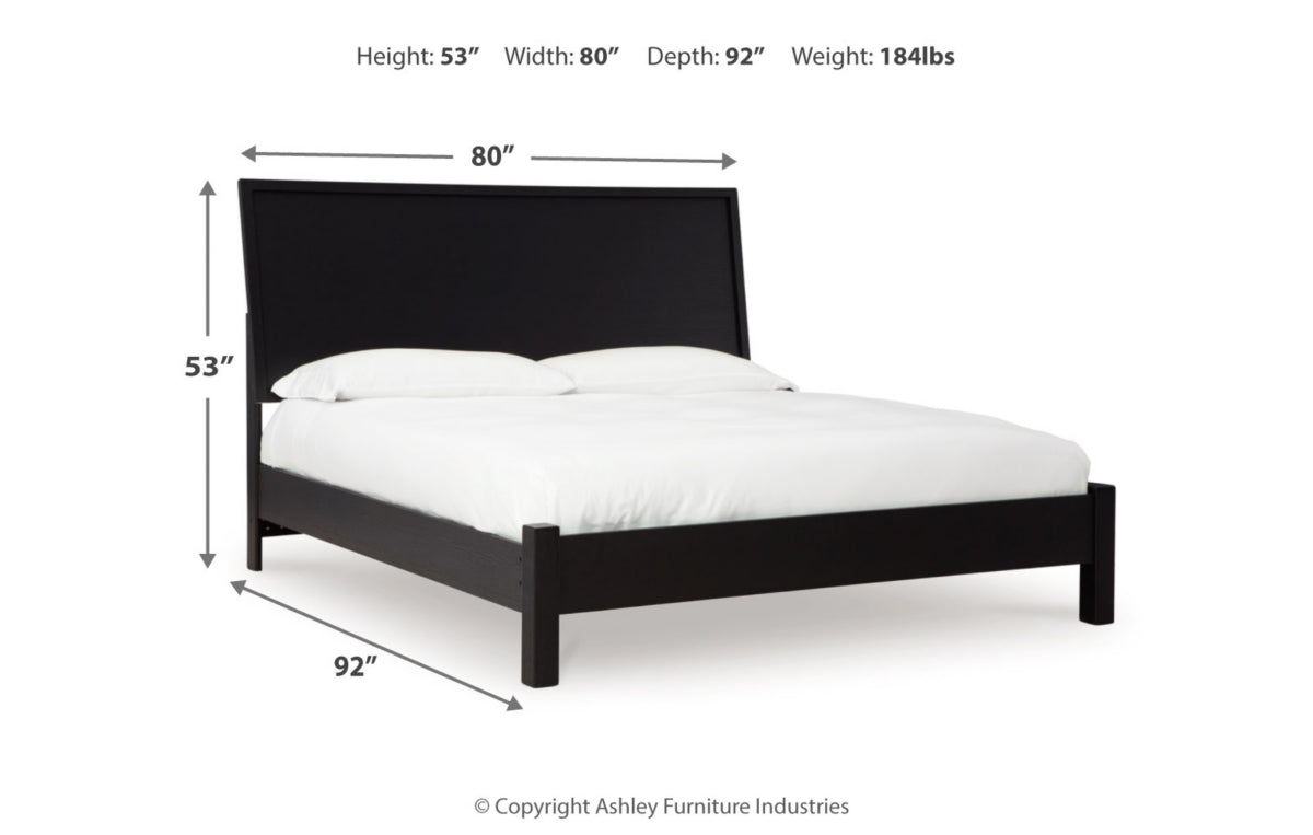 Danziar King Panel Bed with Mirrored Dresser and Nightstand