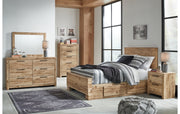 Hyanna Full Panel Bed with Storage with Mirrored Dresser, Chest and Nightstand