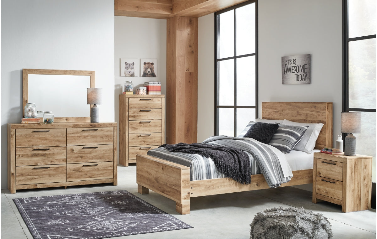 Hyanna Full Panel Bed with Mirrored Dresser, Chest and Nightstand