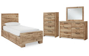 Hyanna Twin Panel Bed with Storage with Mirrored Dresser and Chest