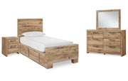 Hyanna Twin Panel Bed with 2 Side Storage, Dresser, Mirror and Nightstand