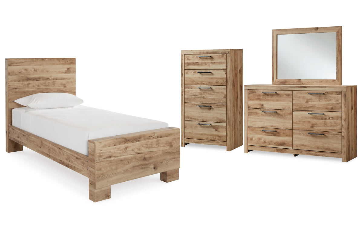 Hyanna Twin Panel Bed with Mirrored Dresser and Chest