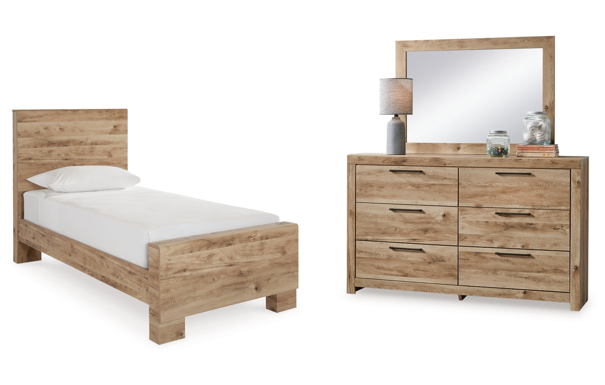 Hyanna Twin Panel Bed with Mirrored Dresser