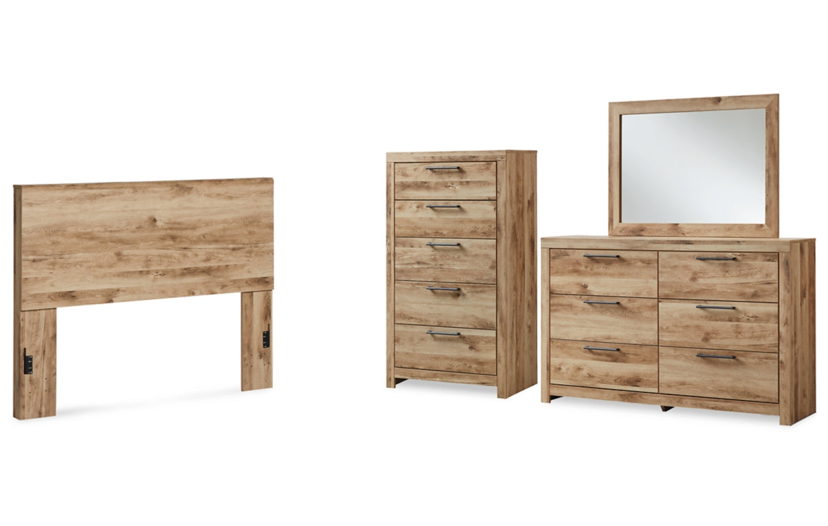 Hyanna Queen Panel Headboard with Mirrored Dresser and Chest