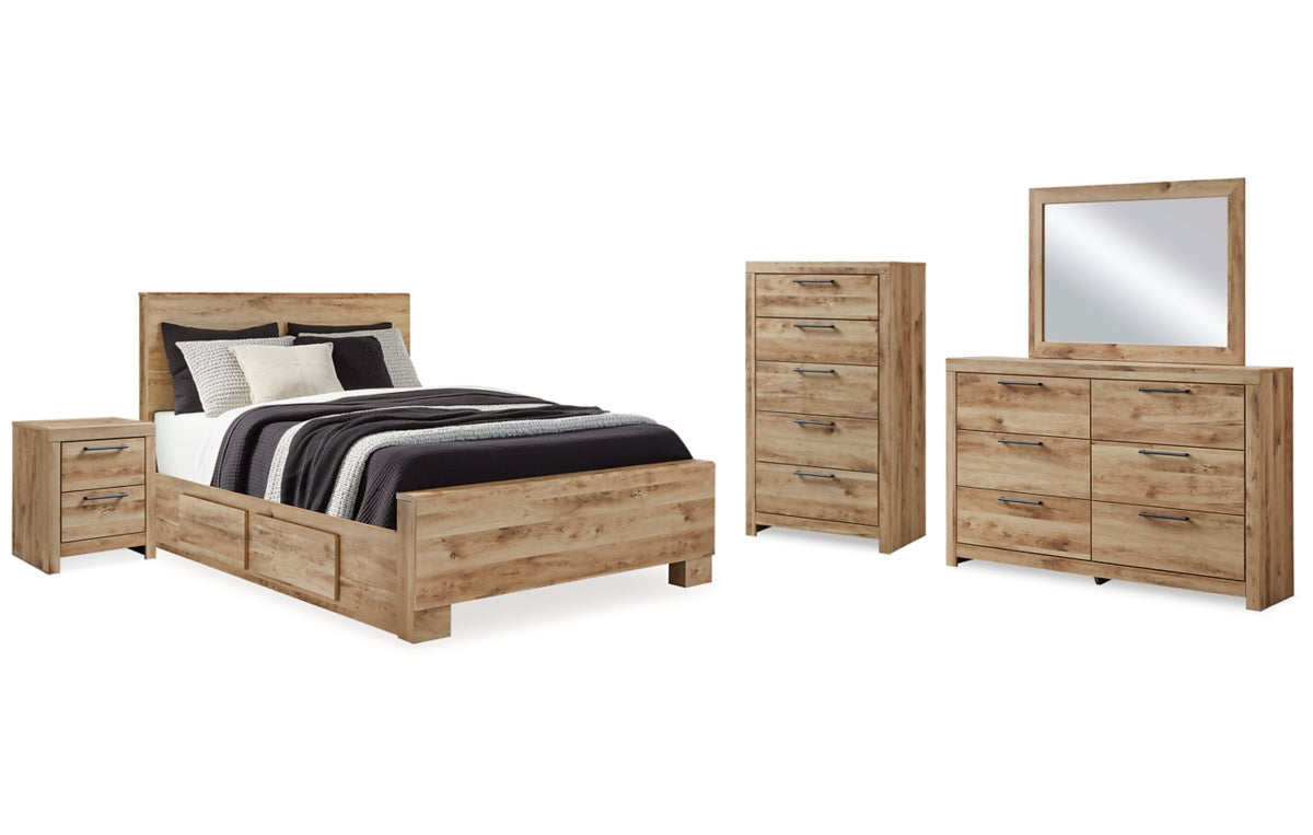 Hyanna Queen Panel Bed with Storage with Mirrored Dresser, Chest and Nightstand