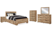Hyanna Queen Panel Bed with 2 Side Storage, Dresser, Mirror, Chest and Nightstand