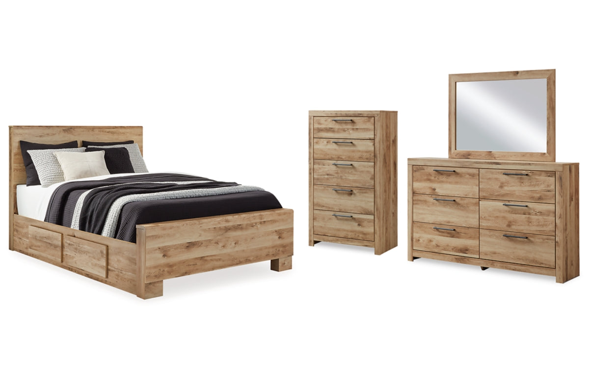 Hyanna Queen Panel Bed with 2 Side Storage, Dresser, Mirror and Chest
