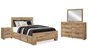 Hyanna Queen Panel Bed with 2 Side Storage, Dresser, Mirror and Nightstand