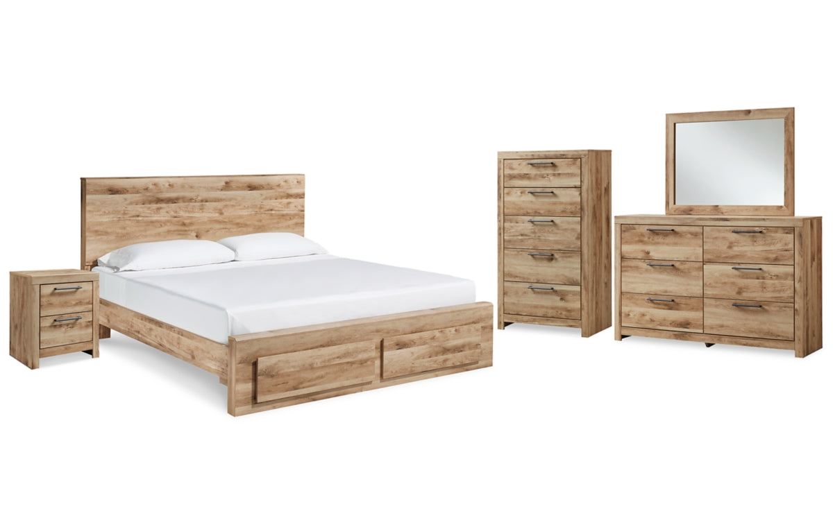 Hyanna Queen Panel Storage Bed, Dresser, Mirror, Chest and Nightstand