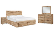 Hyanna King Panel Storage Bed with Mirrored Dresser and Nightstand