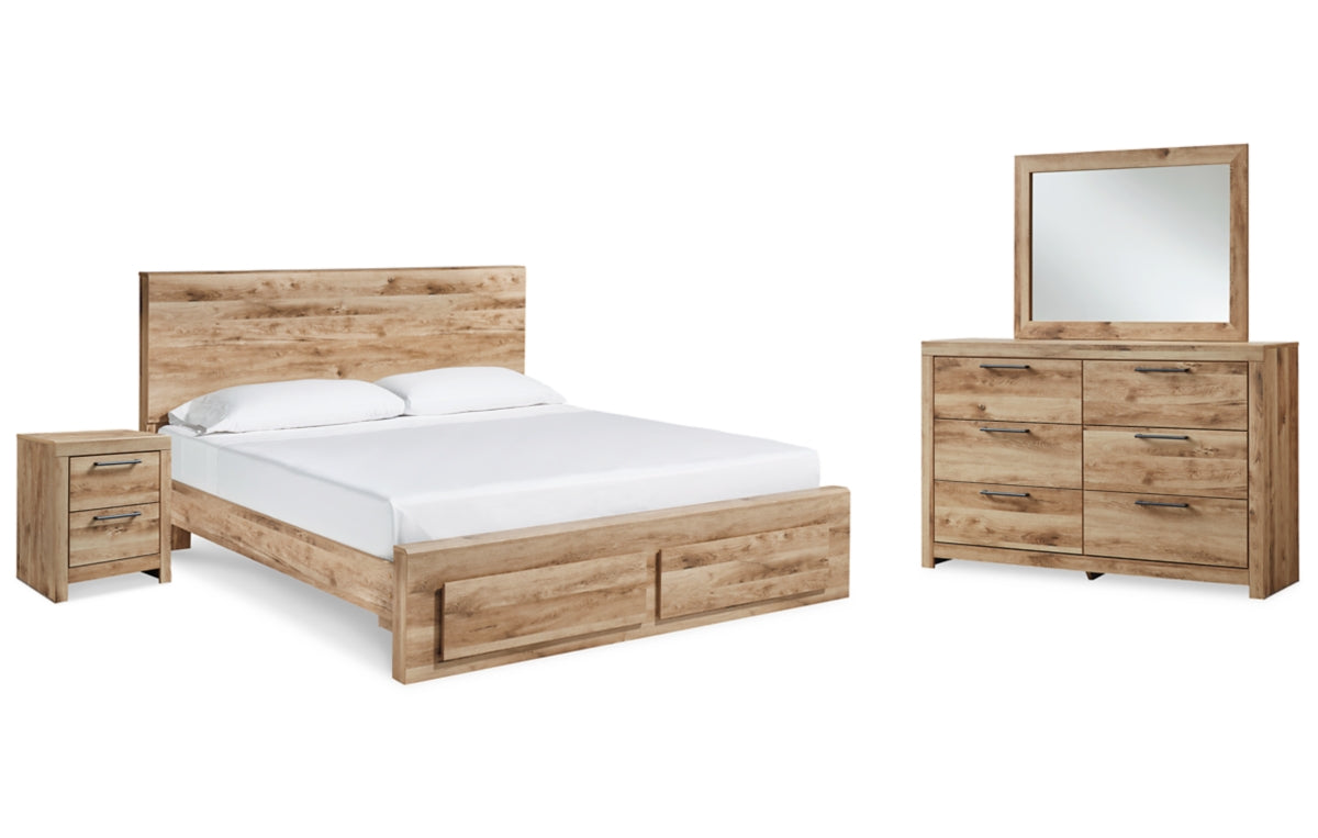 Hyanna King Panel Storage Bed with Mirrored Dresser and Nightstand