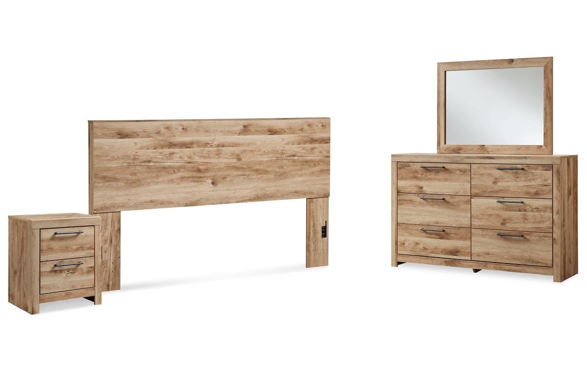 Hyanna King Panel Headboard with Mirrored Dresser and Nightstand