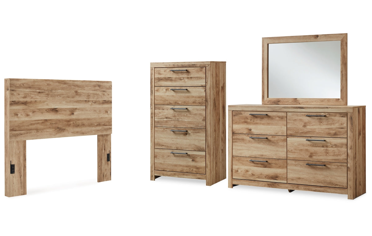 Hyanna Full Panel Headboard with Mirrored Dresser and Chest