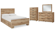 Hyanna Full Panel Bed with Storage with Mirrored Dresser and Chest