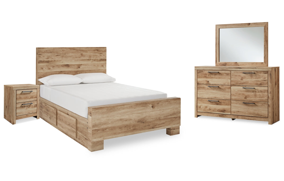 Hyanna Full Panel Bed with 1 Side Storage, Dresser, Mirror and Nightstand