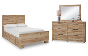 Hyanna Full Panel Bed with Storage with Mirrored Dresser