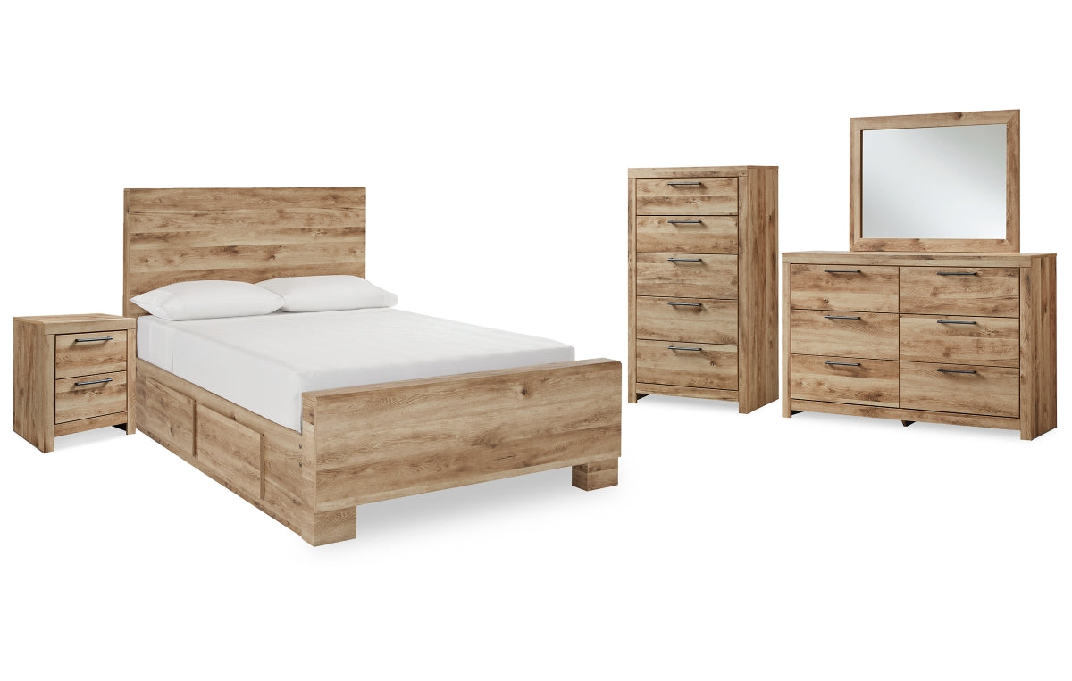 Hyanna Full Panel Bed with 2 Side Storage, Dresser, Mirror, Chest and Nightstand