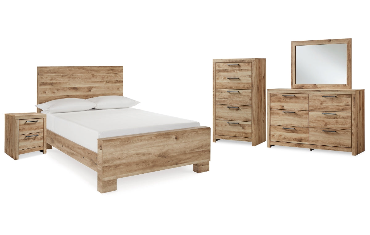 Hyanna Full Panel Bed with Mirrored Dresser, Chest and Nightstand