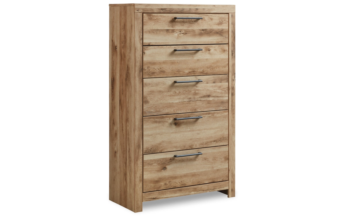 Hyanna Twin Panel Bed with 1 Side Storage, Dresser, Mirror and Chest