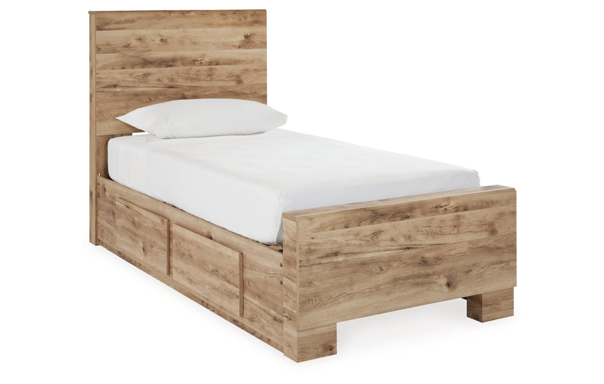 Hyanna Twin Panel Bed with 1 Side Storage, Dresser, Mirror and Nightstand