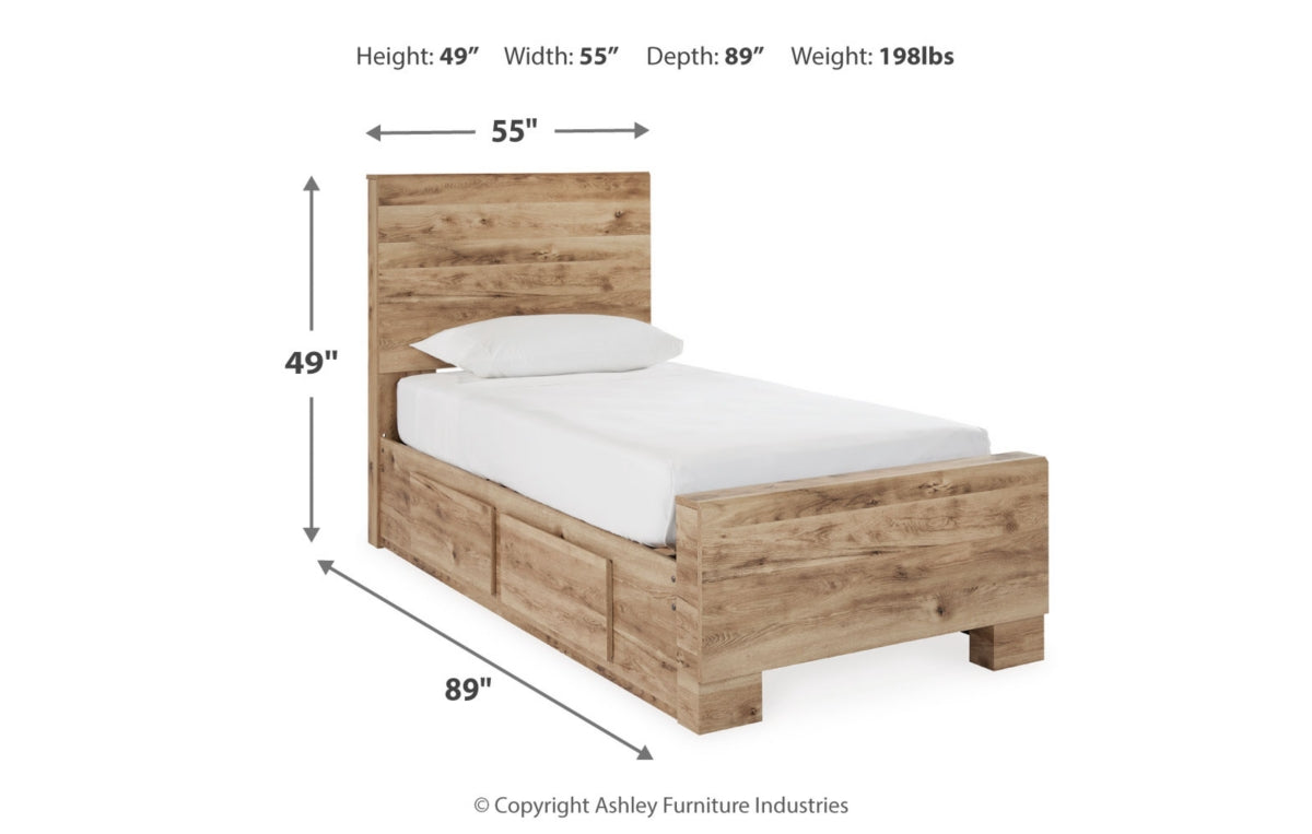 Hyanna Twin Panel Bed with Storage with Mirrored Dresser and Nightstand