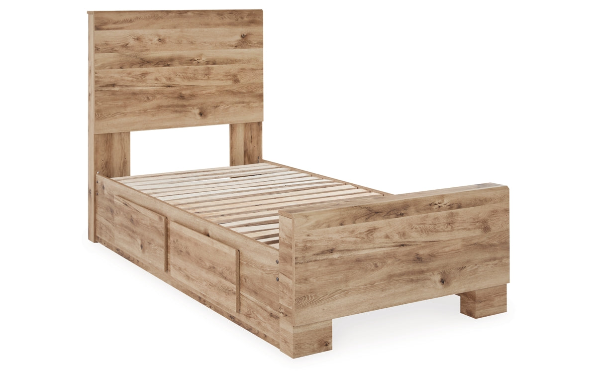 Hyanna Twin Panel Bed with Storage with Mirrored Dresser and Chest