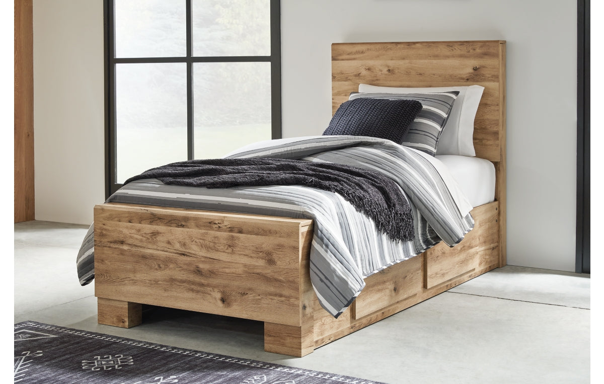 Hyanna Twin Panel Bed with Storage with Mirrored Dresser and Chest