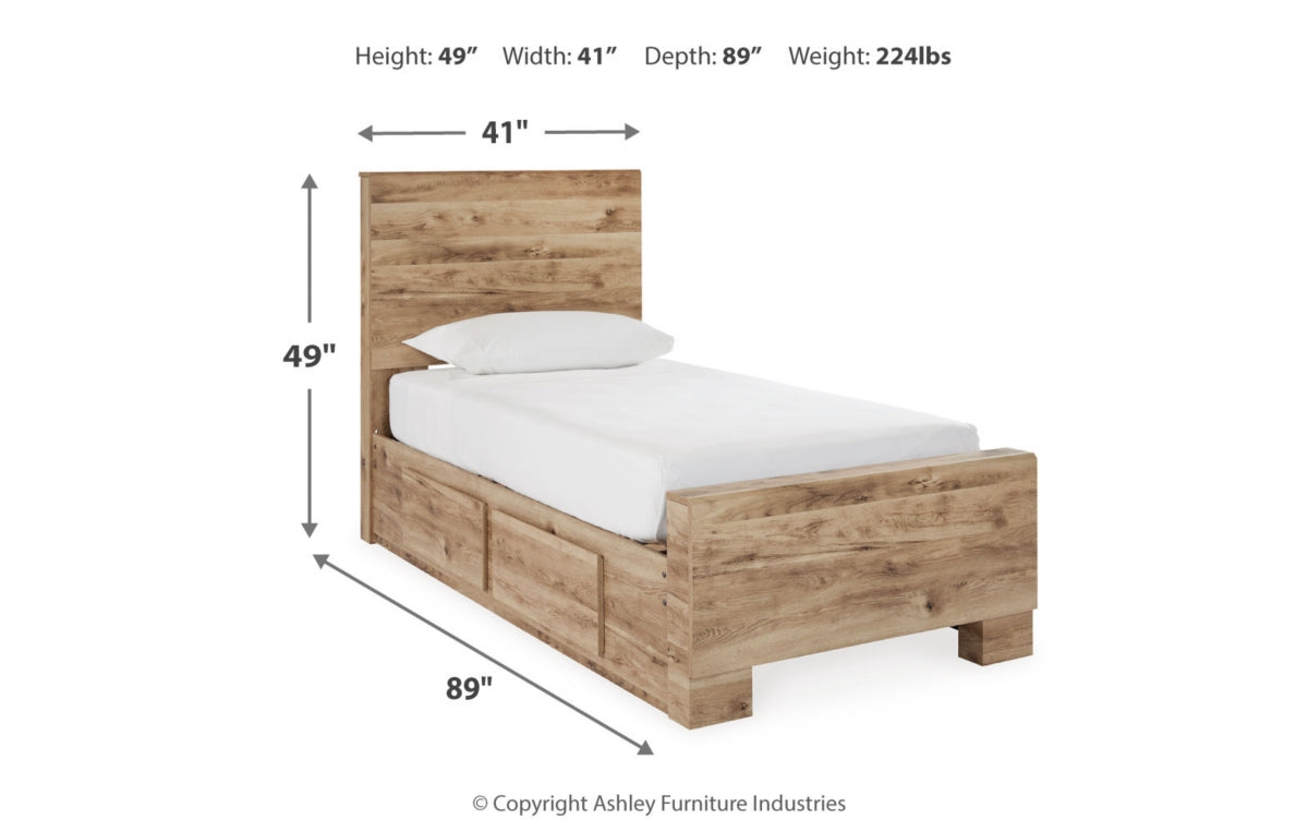 Hyanna Twin Panel Bed with Storage with Mirrored Dresser and Nightstand