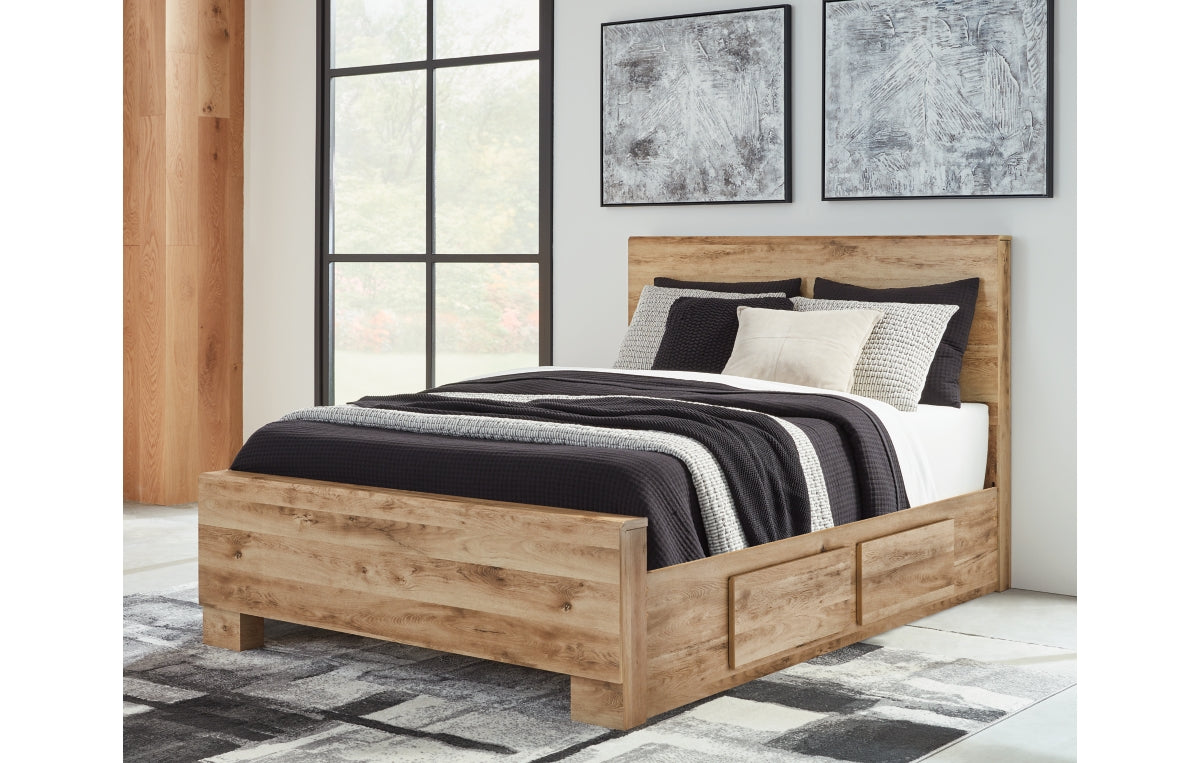 Hyanna Queen Panel Bed with Storage with Mirrored Dresser, Chest and Nightstand
