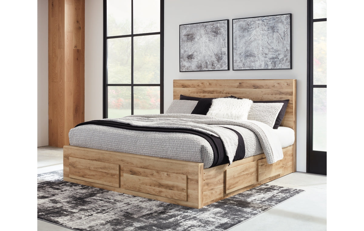Hyanna Queen Panel Storage Bed with 1 Under Bed Storage Drawer, Dresser, Mirror and Chest