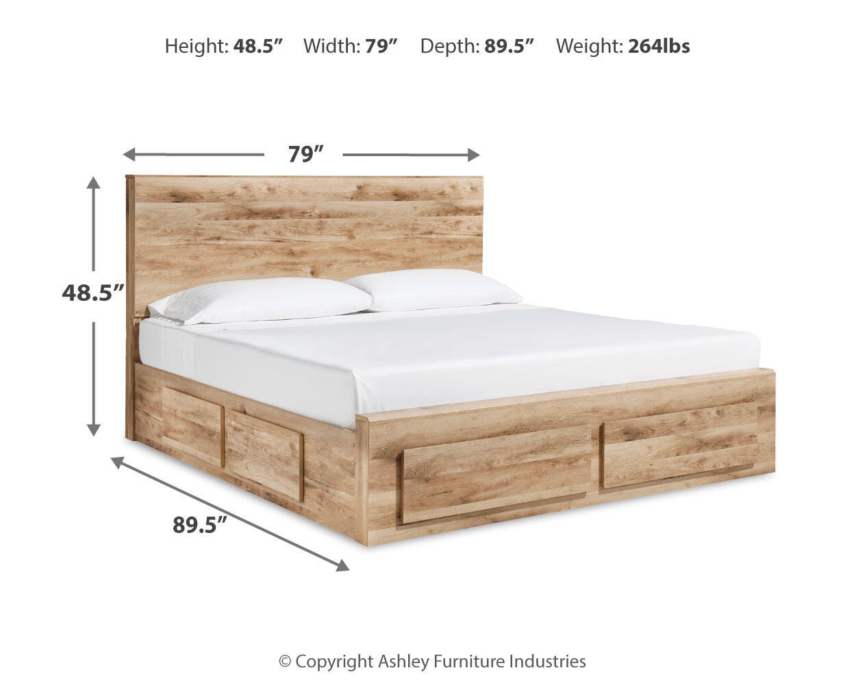 Hyanna King Panel Storage Bed with 1 Under Bed Storage Drawer, Dresser, Mirror and Chest
