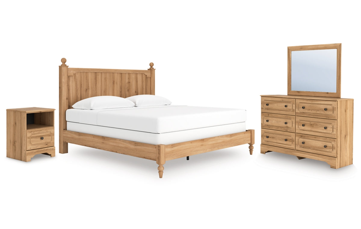 Aleaport King Panel Bed with Mirrored Dresser and Nightstand