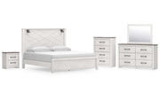 Gerridan King Panel Bed with Mirrored Dresser, Chest and Nightstand