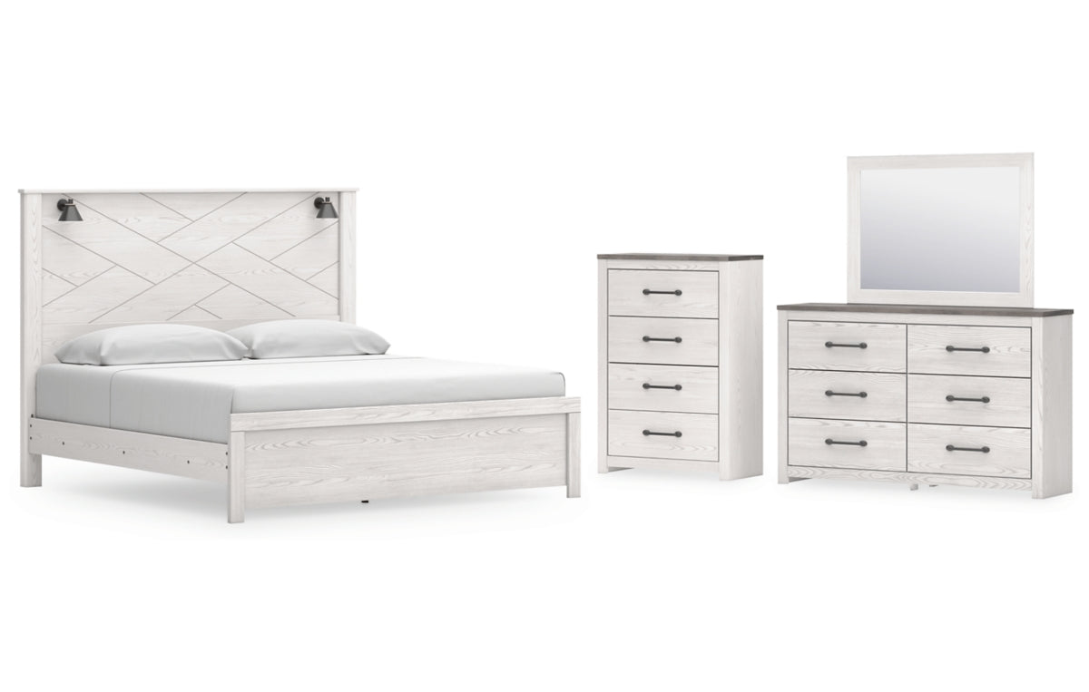 Gerridan King Panel Bed with Mirrored Dresser and Chest