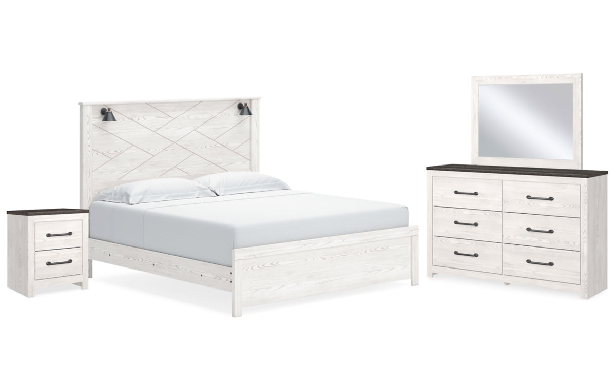Gerridan King Panel Bed with Mirrored Dresser and Nightstand