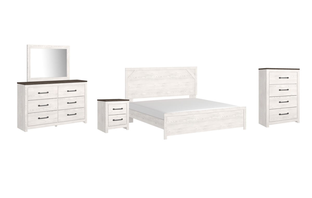 Gerridan King Panel Bed with Mirrored Dresser, Chest and Nightstand
