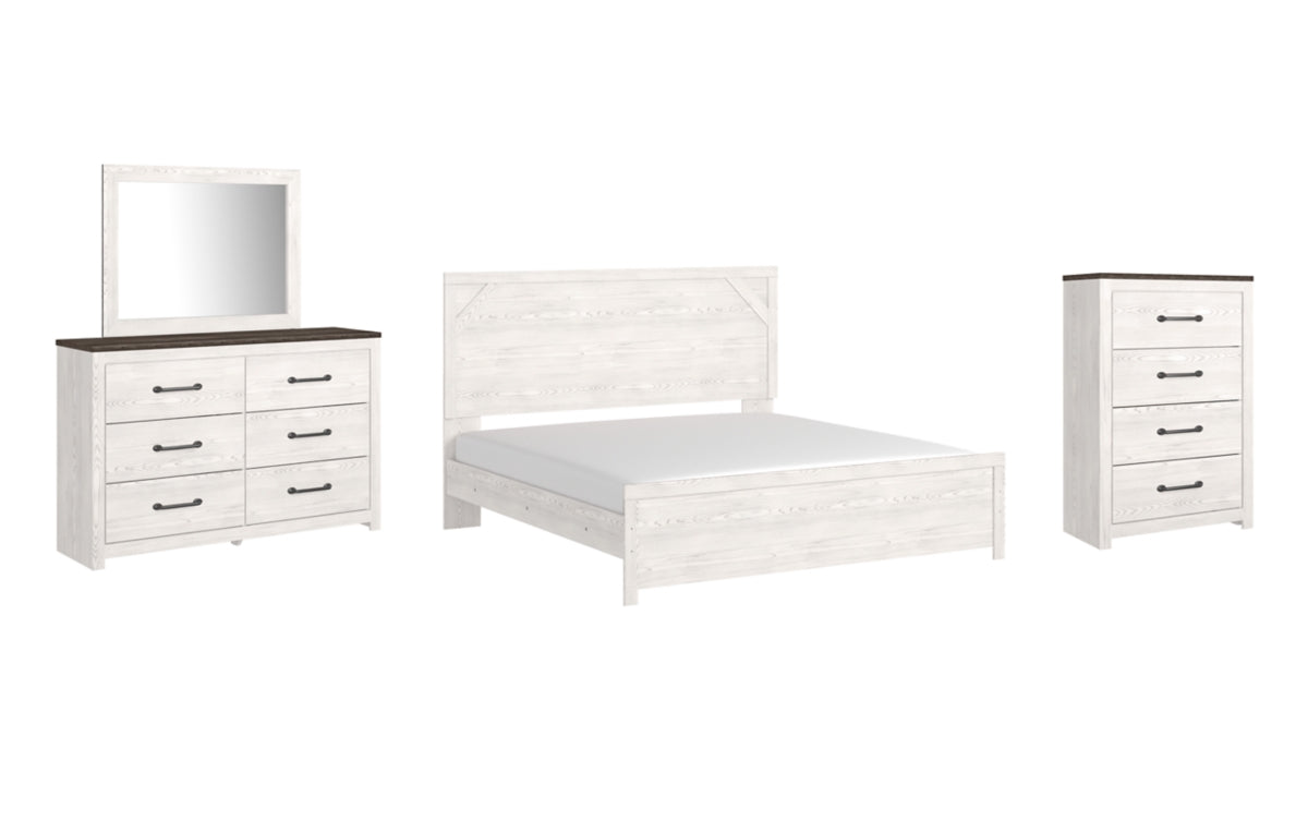 Gerridan King Panel Bed with Mirrored Dresser and Chest