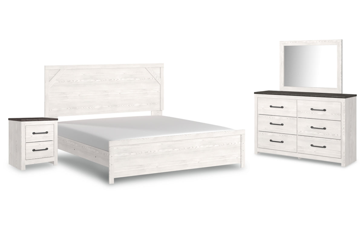 Gerridan King Panel Bed with Mirrored Dresser and Nightstand