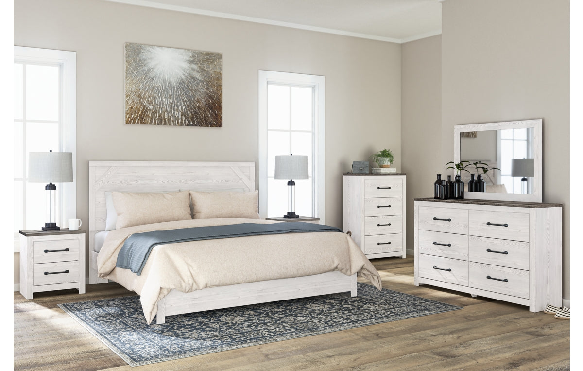 Gerridan King Panel Bed with Mirrored Dresser and Chest