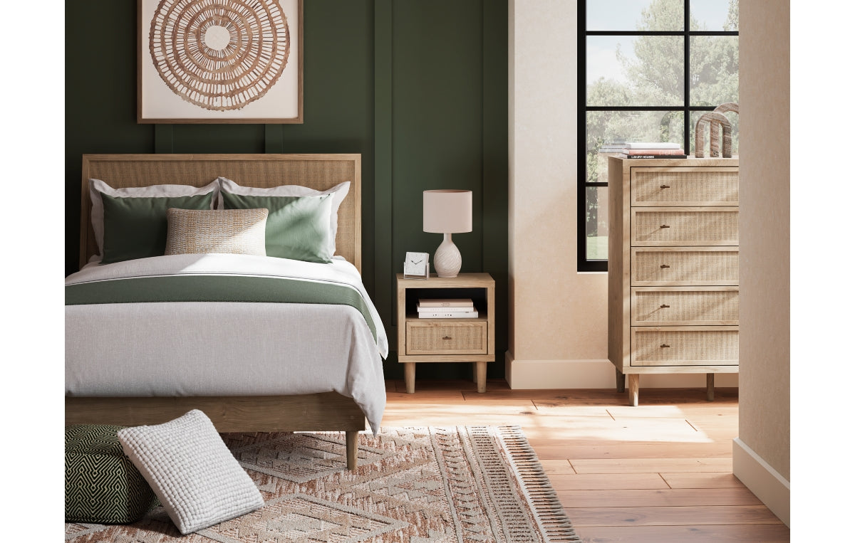 Cielden Queen Panel Bed with Mirrored Dresser, Chest and Nightstand