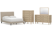Cielden Full Upholstered Bed with Roll Slats, Dresser, Mirror and Chest