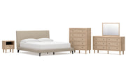 Cielden California King Upholstered Bed with Roll Slats, Dresser, Mirror, Chest and Nightstand